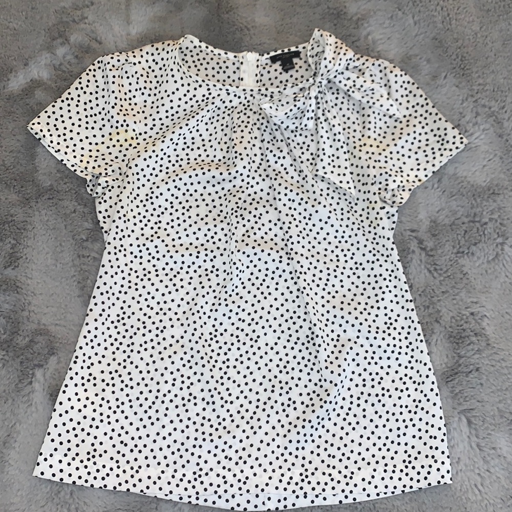 Polka dot silky dress top with a bow